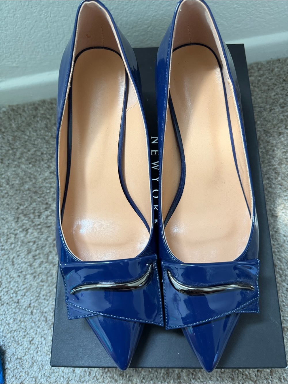 Navy Patent Pointed-Toe Kitten Heel - Picture 3 of 5